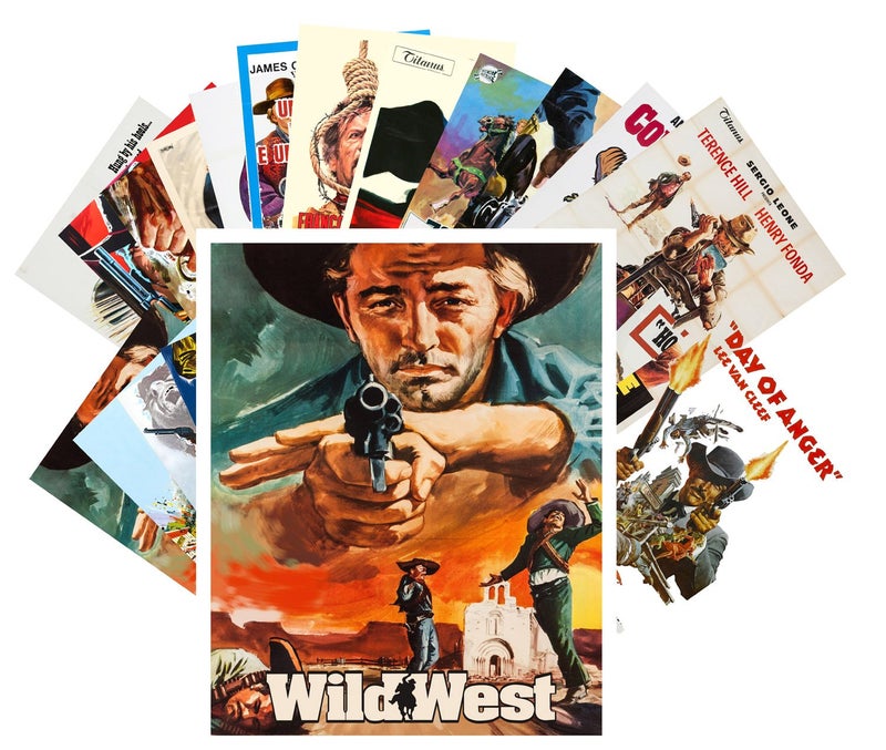 PIXILUV Vintage PostCards 24 pcs Western Vintage Movie Poster Wild West Cowboys Indians Action - Image 1